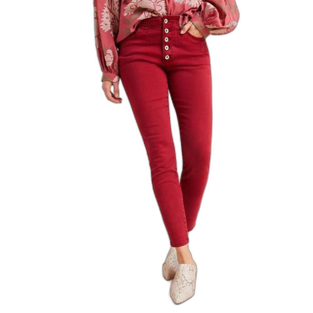 Anthropologie Pilcro and the Letterpress Jean Red Skinny Button Fly Mid Rise 24